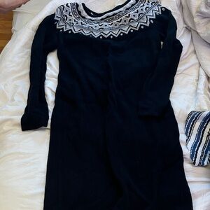 Chaps Black and White Patterned Dress